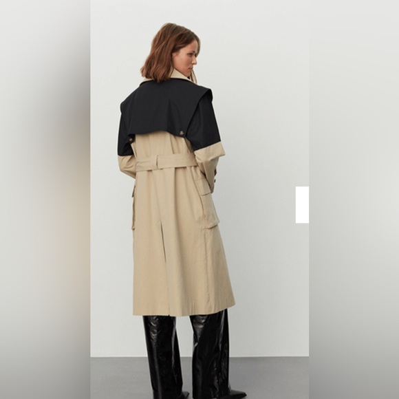 NWT 2nd day Two-Tone Black and Tan Trench Coat - Picture 7 of 14